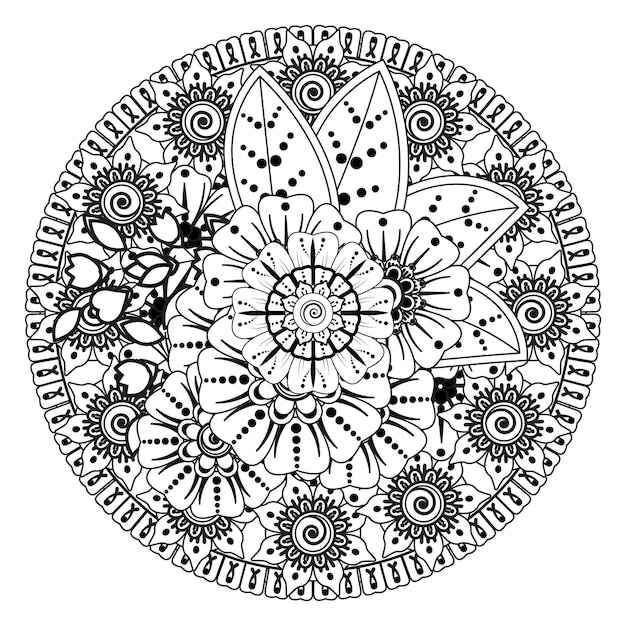 Circular pattern in form of mandala for Henna, Mehndi, tattoo, decoration. Coloring book page.