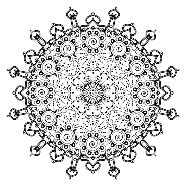 Motivo circolare a forma di mandala per henna, mehndi, tatuaggio, decorazione. pagina del libro da colorare.