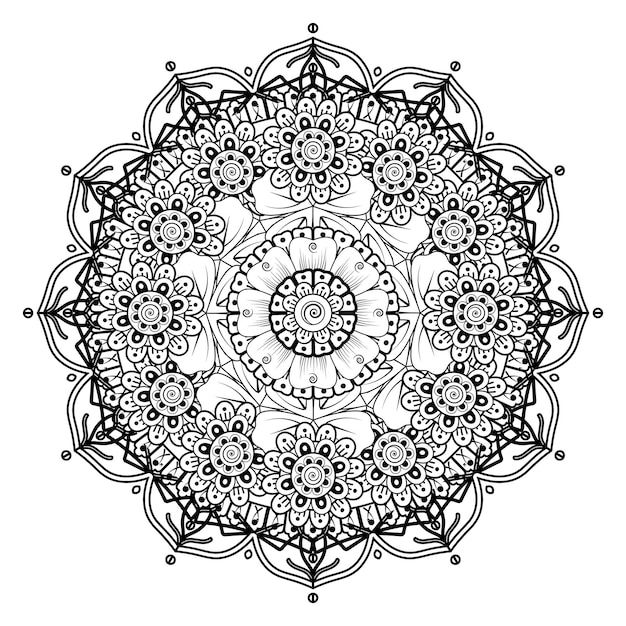 Motivo circolare a forma di mandala per henna, mehndi, tatuaggio, decorazione. pagina del libro da colorare.