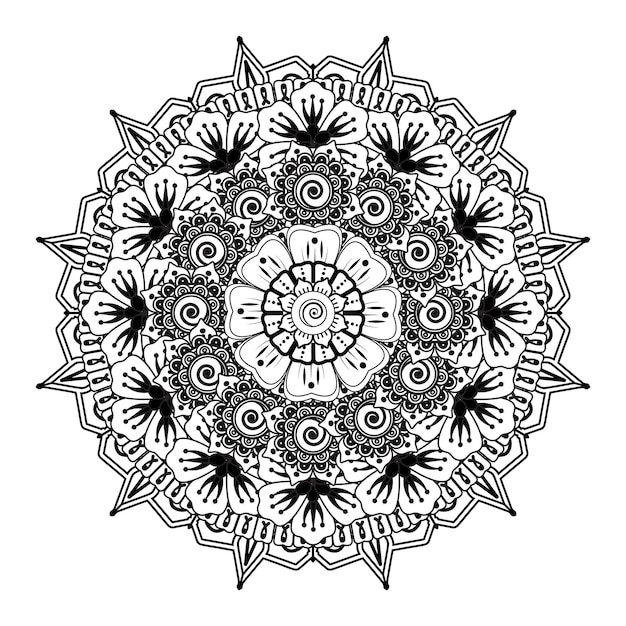 Circular pattern in form of mandala for henna, mehndi, tattoo, decoration. coloring book page.