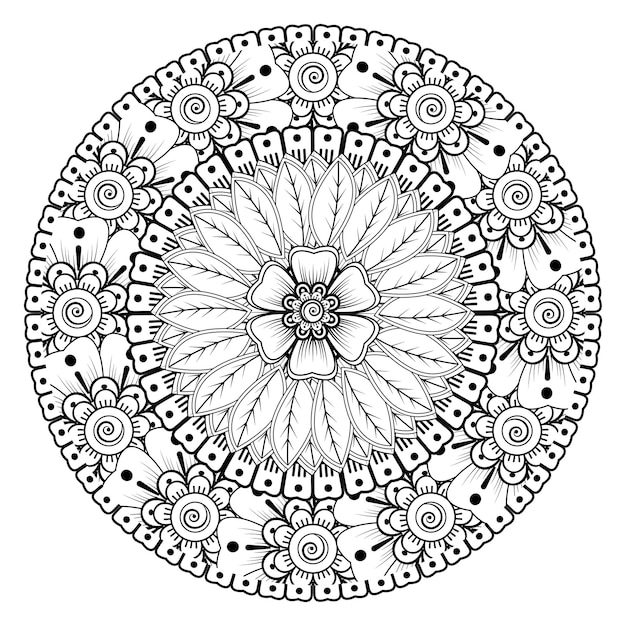ヘナ一時的な刺青の入れ墨の装飾のための曼荼羅の形の円形パターン
