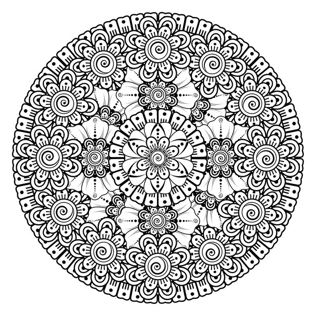 Modello circolare sotto forma di mandala con fiore. ornamento decorativo nella pagina da colorare in stile etnico orientale