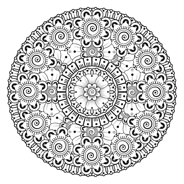 Modello circolare sotto forma di mandala con fiore. ornamento decorativo nella pagina da colorare in stile etnico orientale