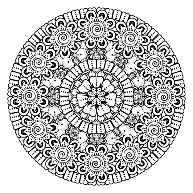 Modello circolare sotto forma di mandala con fiore. ornamento decorativo nella pagina da colorare in stile etnico orientale