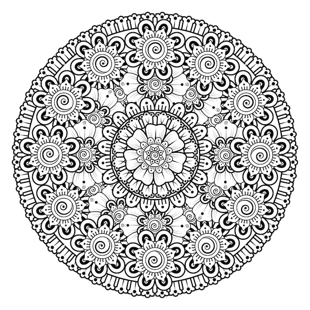 Modello circolare sotto forma di mandala con fiore. ornamento decorativo nella pagina da colorare in stile etnico orientale