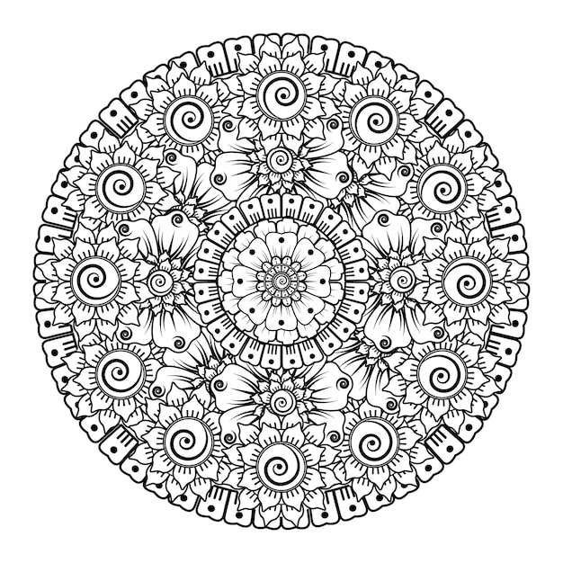 Modello circolare sotto forma di mandala con fiore. ornamento decorativo nella pagina da colorare in stile etnico orientale