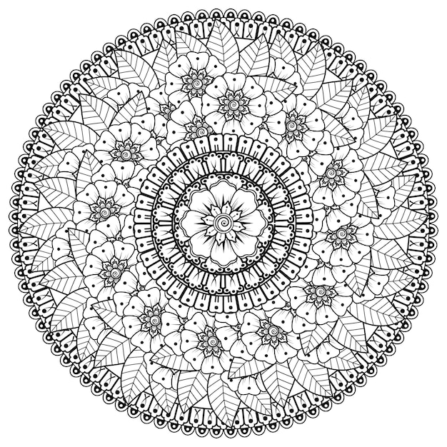 Modello circolare sotto forma di mandala con fiore in stile etnico orientale.