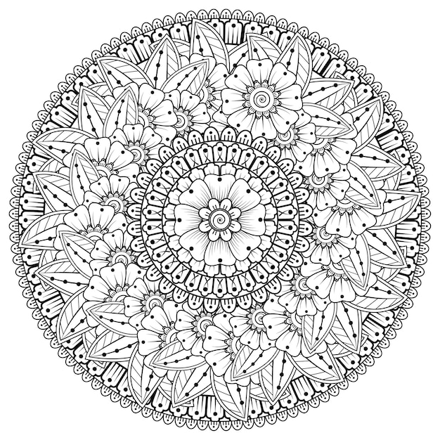 Modello circolare sotto forma di mandala con fiore in stile etnico orientale.