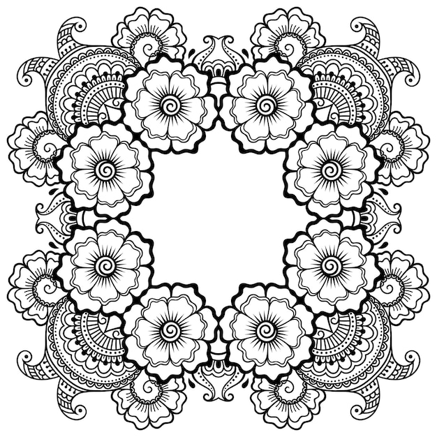 Modello circolare a forma di mandala con fiore per henné, mehndi, tatuaggio, decorazione. ornamento decorativo in stile etnico orientale. illustrazione di vettore di tiraggio della mano di doodle di contorno.