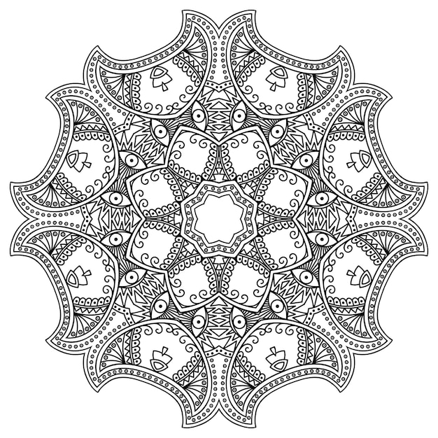 헤나 멘디 문신 장식에 대 한 꽃과 만다라의 형태로 원형 패턴 민족 동양 스타일의 장식 장식 개요 낙서 손으로 그리는 벡터 일러스트 레이 션