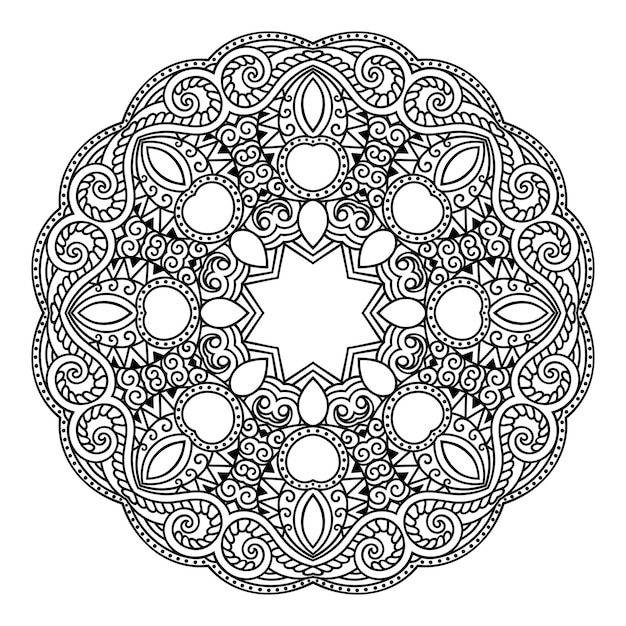 Круговой узор в виде мандалы с цветком для украшения татуировки Хной Менди Декоративный орнамент в этническом восточном стиле Наброски каракули ручной рисунок векторной иллюстрации