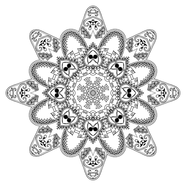 Vettore motivo circolare a forma di mandala con fiore per la decorazione del tatuaggio henna mehndi ornamento decorativo in stile etnico orientale contorno doodle mano disegnare illustrazione vettoriale