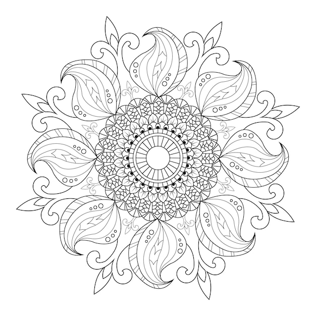 Motivo circolare a forma di mandala con fiore per la decorazione del tatuaggio henna mehndi ornamento decorativo in stile etnico orientale contorno doodle mano disegnare illustrazione vettoriale