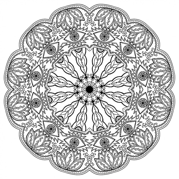 Modello circolare a forma di mandala con fiore per henné, mehndi, tatuaggio, decorazione. ornamento decorativo in stile etnico orientale.