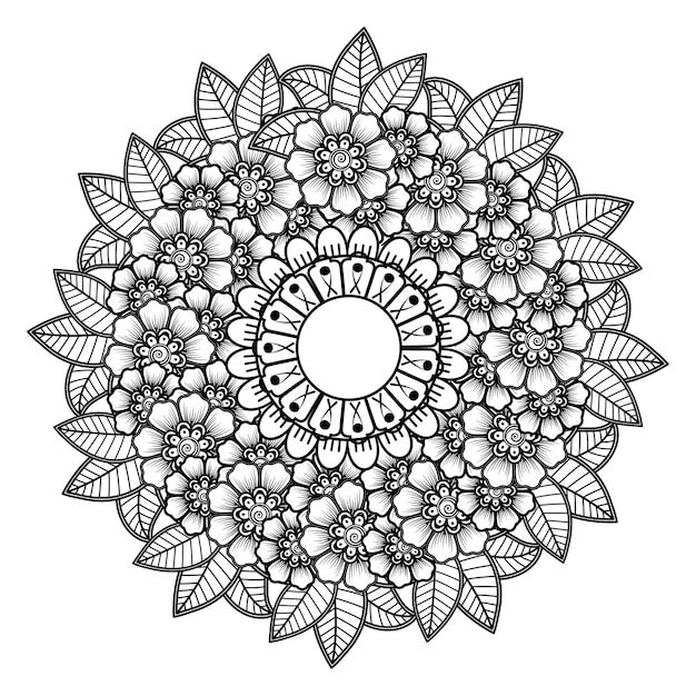 Vettore modello circolare a forma di mandala con fiore per la decorazione del tatuaggio mehndi henné. decorazione floreale mehndi in stile indiano orientale etnico.