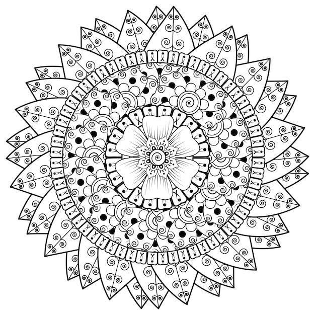 Modello circolare a forma di mandala con fiore per la decorazione del tatuaggio mehndi henné. decorazione floreale mehndi in stile indiano orientale etnico.