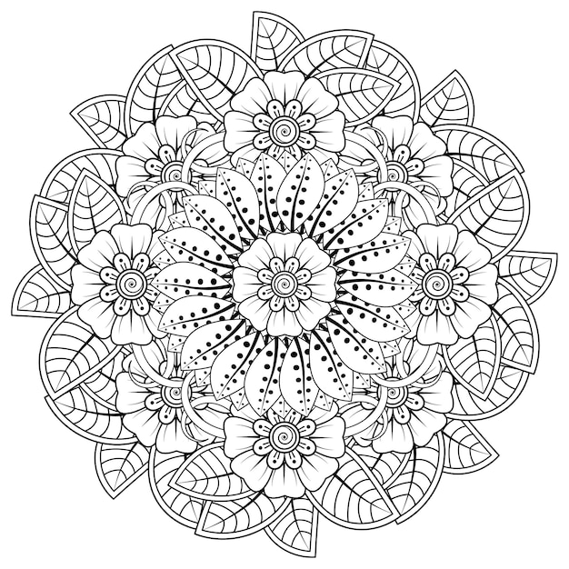 Circular pattern in the form of mandala with flower for henna mehndi tattoo decoration