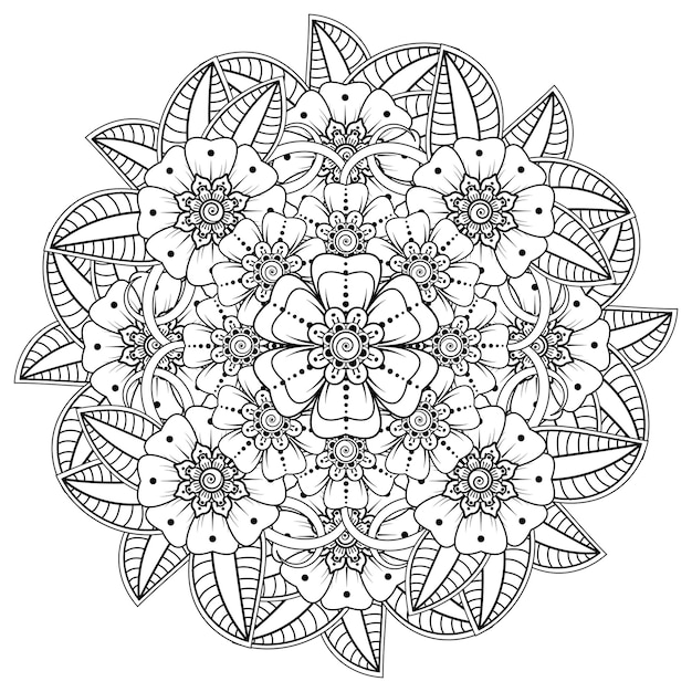 Motivo circolare a forma di mandala con fiore per la decorazione del tatuaggio mehndi all'henné