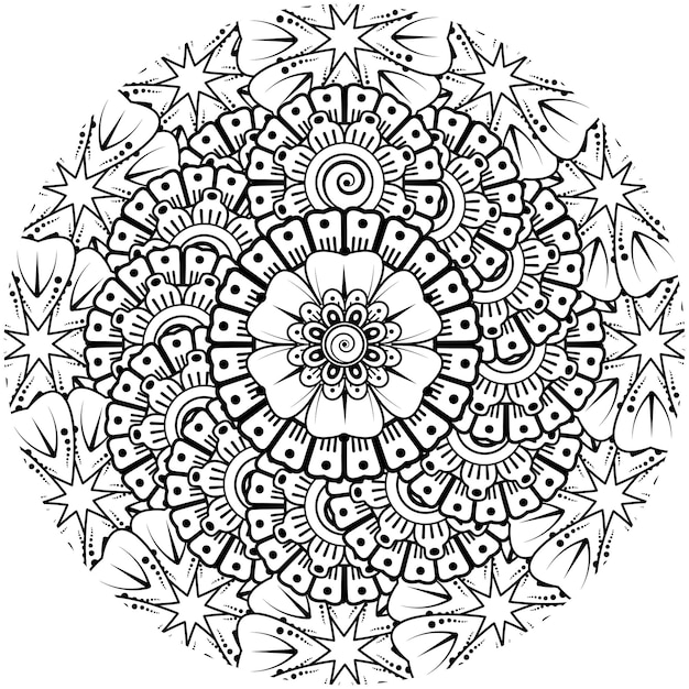 Motivo circolare a forma di mandala con fiore per la decorazione del tatuaggio mehndi all'henné