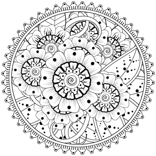 Circular pattern in the form of mandala with flower for henna mehndi tattoo decoration