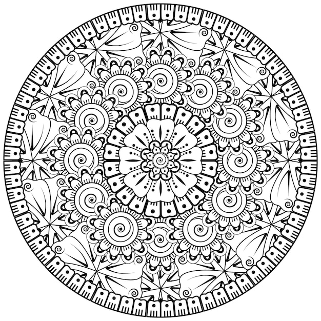 Circular pattern in the form of mandala with flower for henna mehndi tattoo decoration