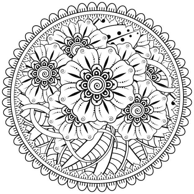 Circular pattern in the form of mandala with flower for henna mehndi tattoo decoration