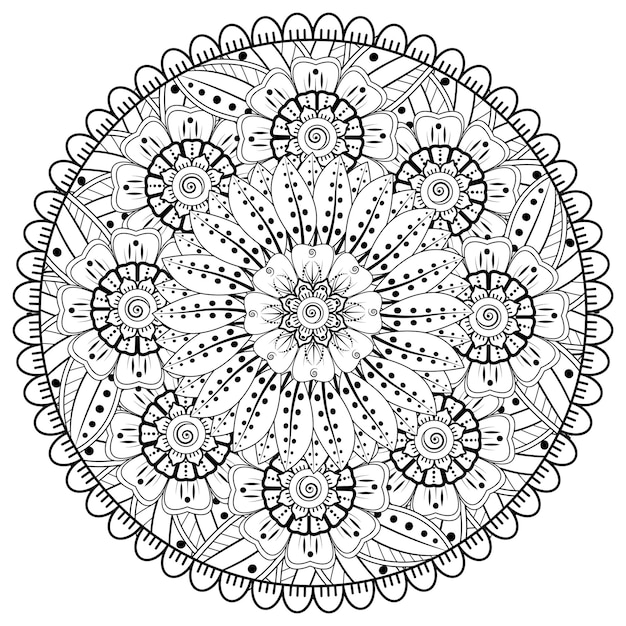 Motivo circolare a forma di mandala con fiore per la decorazione del tatuaggio mehndi all'henné