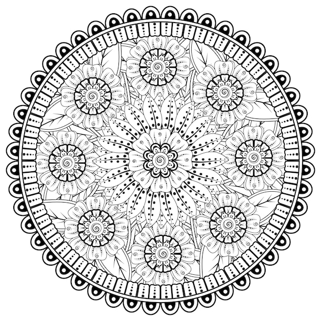 Circular pattern in the form of mandala with flower for henna mehndi tattoo decoration