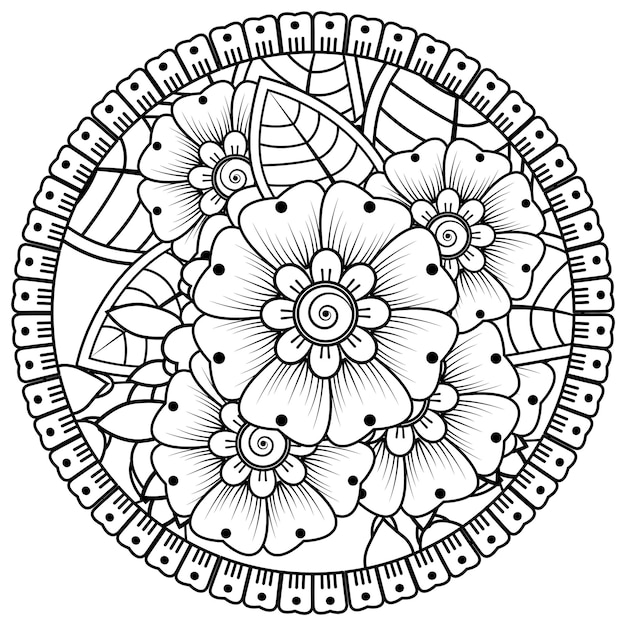 Circular pattern in the form of mandala with flower for henna mehndi tattoo decoration