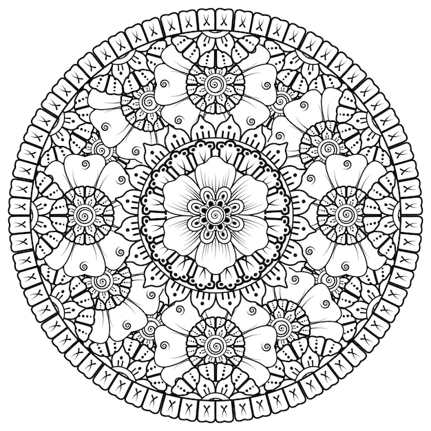 Motivo circolare a forma di mandala con fiore per la decorazione del tatuaggio mehndi all'henné