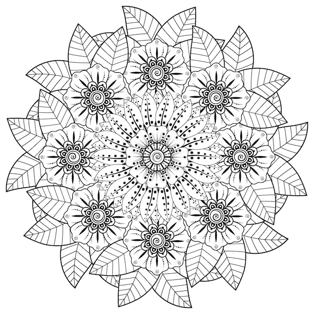 Motivo circolare a forma di mandala con fiore per henné mehndi