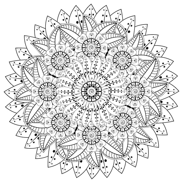 Motivo circolare a forma di mandala con fiore per henné mehndi