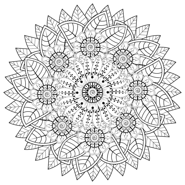 Motivo circolare a forma di mandala con fiore per henné mehndi