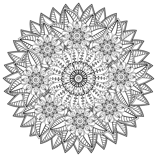 Circular pattern in the form of mandala with flower for henna mehndi 