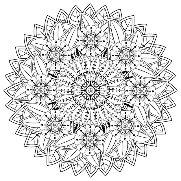 Motivo circolare a forma di mandala con fiore per henné mehndi