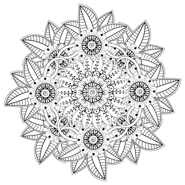 ヘナ一時的な刺青のための花と曼荼羅の形の円形パターン