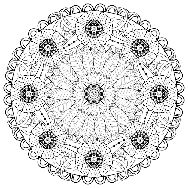 Circular pattern in the form of mandala with flower for henna mehndi 