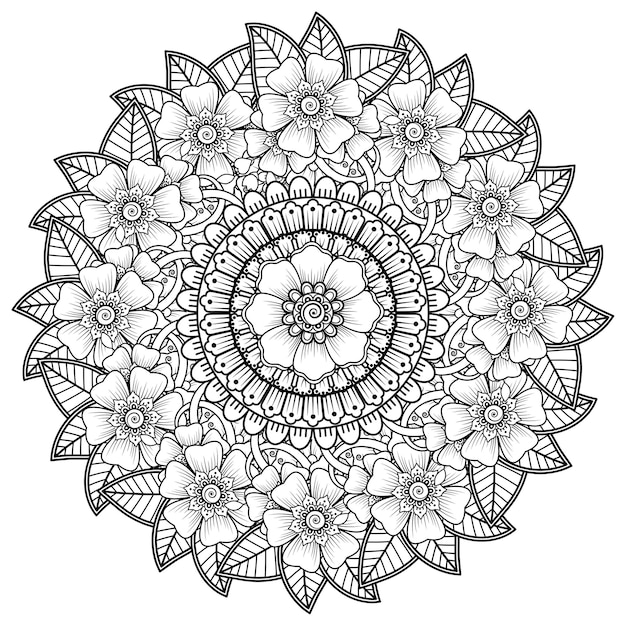 Modello circolare sotto forma di mandala con fiore per l'henné