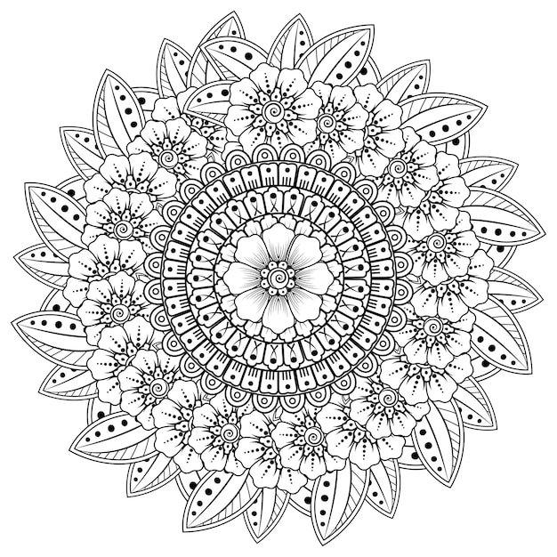 ヘナの花と曼荼羅の形の円形パターン