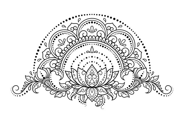 Circular pattern in form of mandala with Lotus flower for Henna Mehndi tattoo decoration Decorative ornament in ethnic oriental style Outline doodle hand draw vector illustration