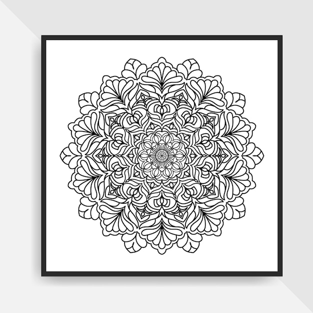 Illustrazione di arte della linea disegnata a mano del modello circolare del mandala per la pagina di colorazione