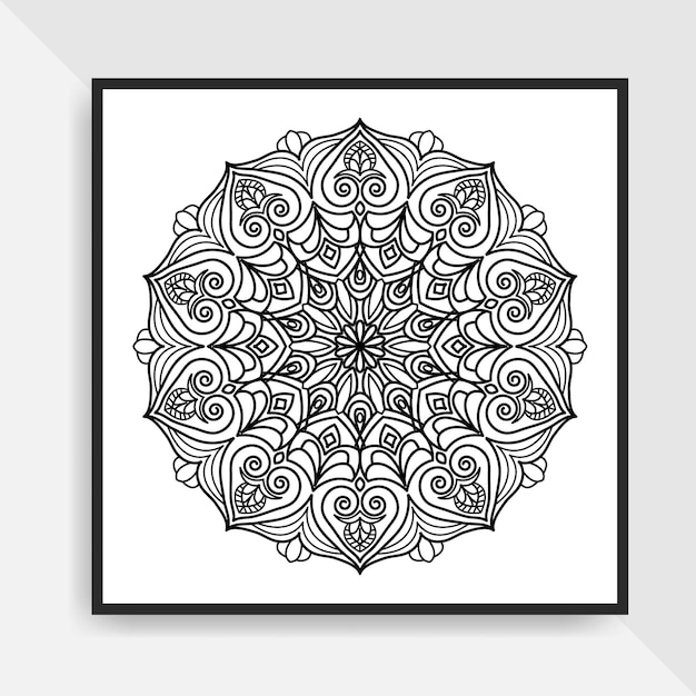 Illustrazione di arte della linea disegnata a mano del modello circolare del mandala per la pagina di colorazione