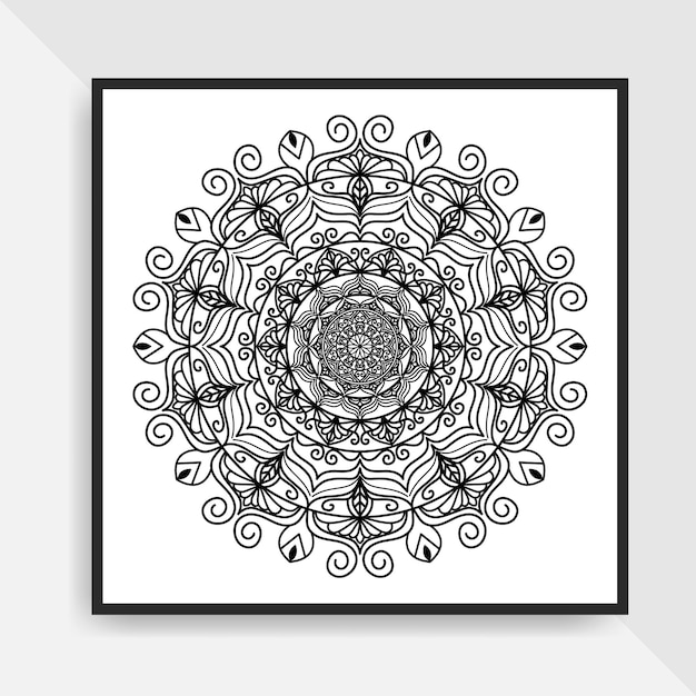 Illustrazione di arte della linea disegnata a mano del modello circolare del mandala per la pagina di colorazione