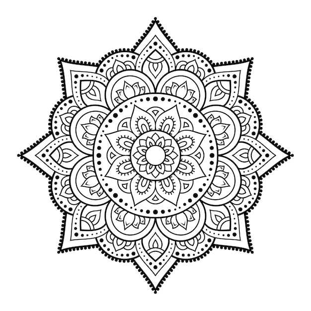 マンダラの形の円形パターン。エスニックオリエンタルスタイルの装飾飾り。落書き手描きイラストの概要を説明します。