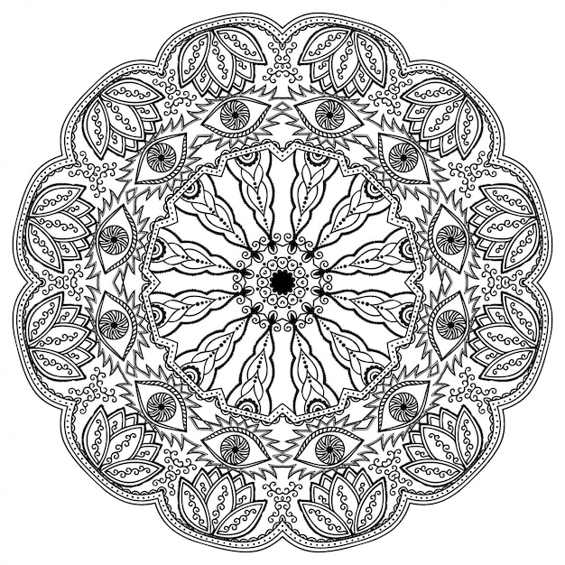 Круглый узор в виде мандалы с цветком для хны, менди, тату, украшения. декоративный орнамент в этническом восточном стиле.
