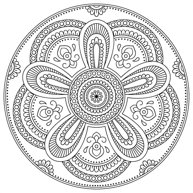 Круглый узор в виде мандалы с цветком для хны, менди, тату, украшения. декоративный орнамент в этническом восточном стиле.