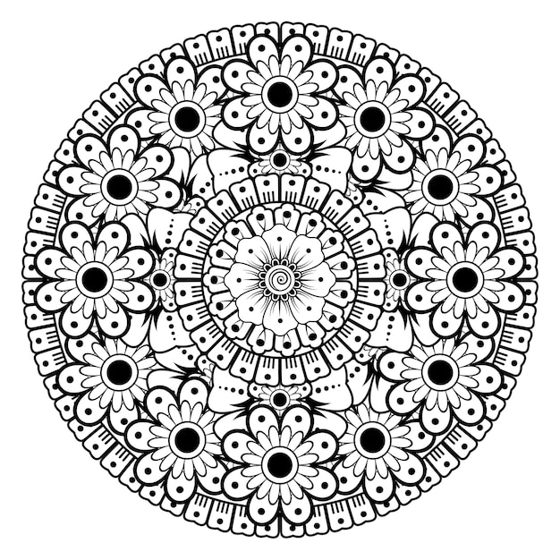 꽃과 만다라의 형태로 원형 패턴. 민족 오리엔탈 스타일 컬러링 페이지의 장식 장식