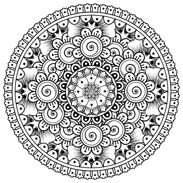 Круговой узор в виде мандалы с цветком для украшения тату хной менди