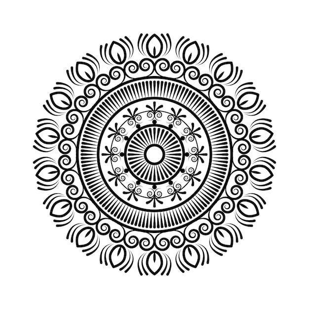 ヘナ一時的な刺青花手描きエスニック オリエンタル スタイル ライン アート ページのマンダラの円形パターン