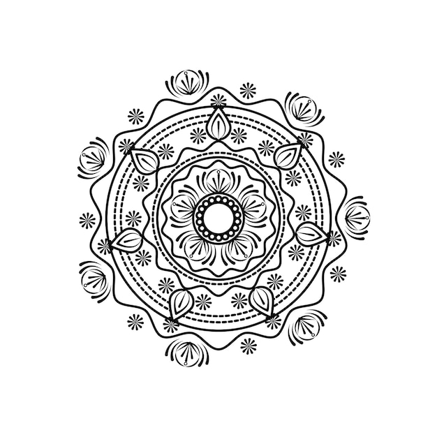 ヘナ一時的な刺青花手描きエスニック オリエンタル スタイル ライン アート ページのマンダラの円形パターン